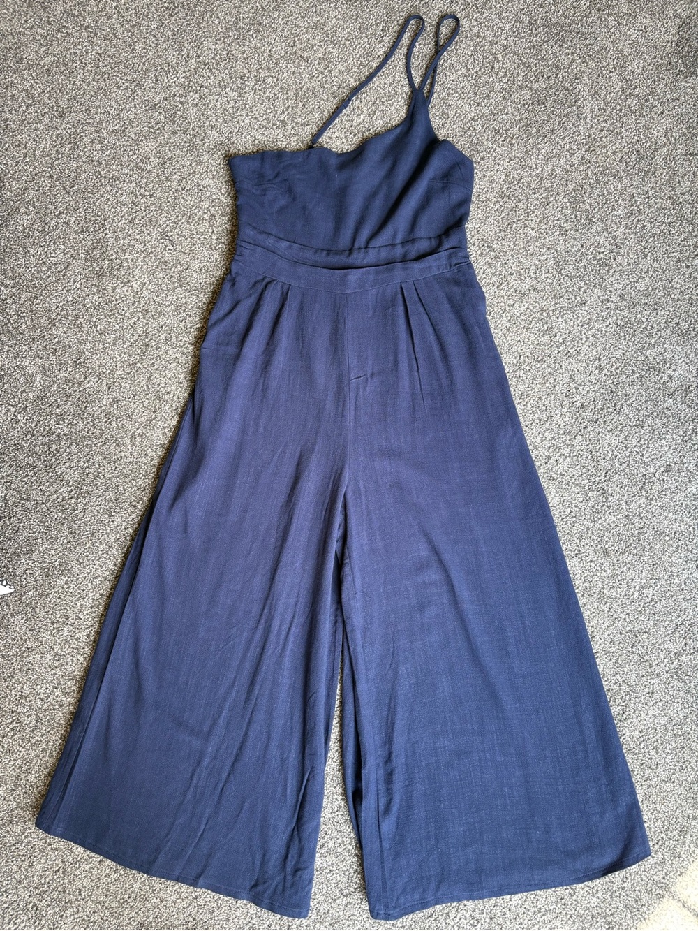 NWT One Shoulder Wide Leg Jumpsuit Navy Cotton Blend Large Resort Vacation